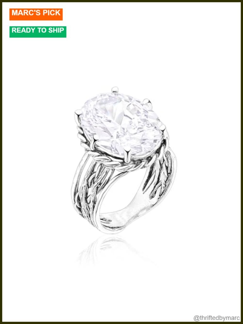 925 Sterling Silver Oval CZ Statement Ring - 15.75ct Braided Wrap Ring